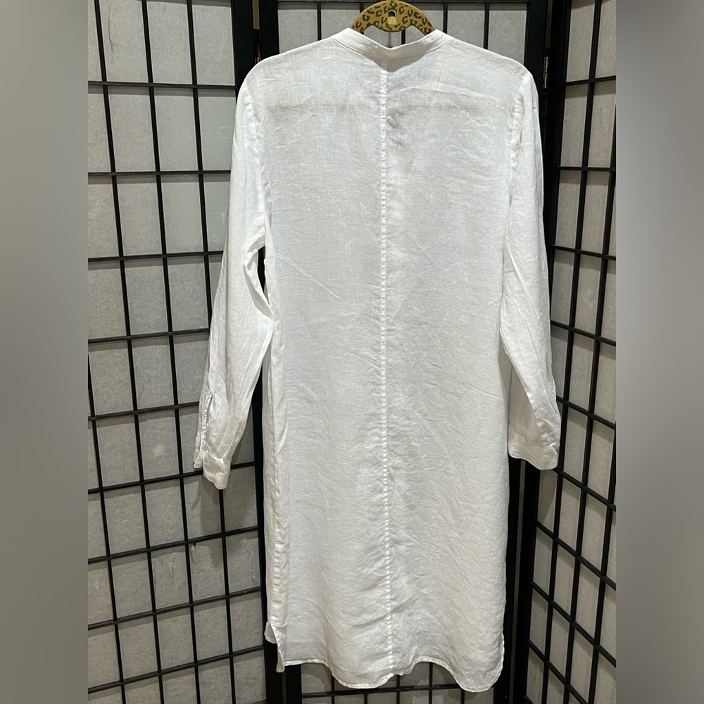EILEEN FISHER White 100% Organic Linen SHIRT DRESS- Soft Lightweight Fabric SZ L - Picture 5 of 9